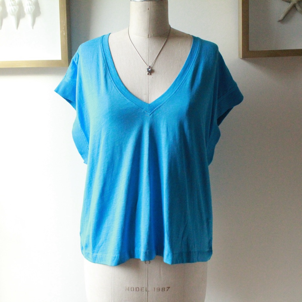 NWT Zara Blue V-Neck Shirt Size Large